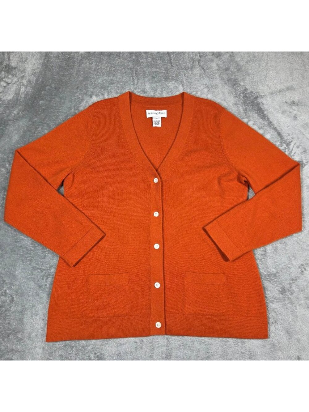 Bloomingdales Cardigan Womens 1X Orange 100% Cashmere Quiet Luxury Sweater